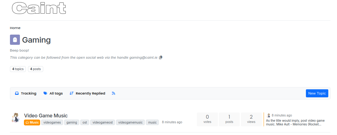 The 'Gaming' Section on Caint showing a thread that was cross threaded from the 'Music' Section 4c3b565a-0a26-4a3d-ac64-65eca5159c24-image.png
